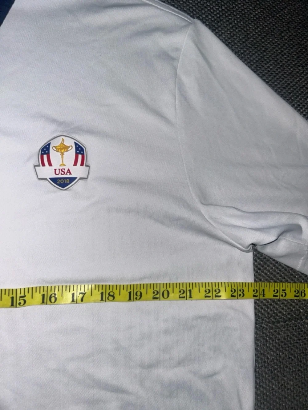 Rare Polo Ralph Lauren RLX White Polo with Navy Collar and 2018 USA Patch